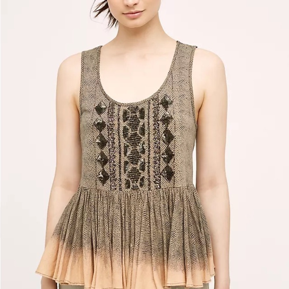 Anthropologie Akemi + Kin Beaded Dip Dye Anaphora Tank Top Sz XS-Boho Gypsy